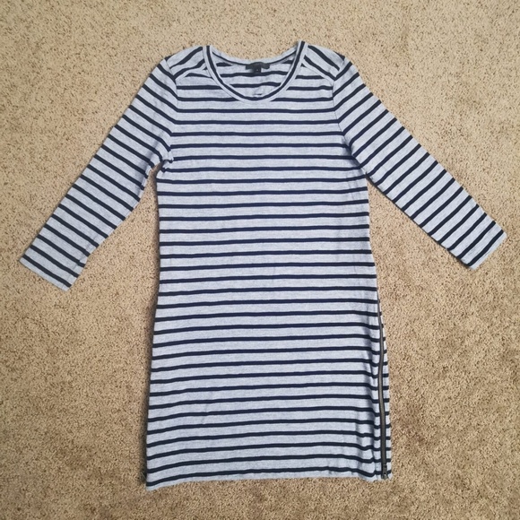 J.Crew Shirt Dress Womens Small Blue Gray Striped Jersey Zipper Casual Versatile - Picture 2 of 9
